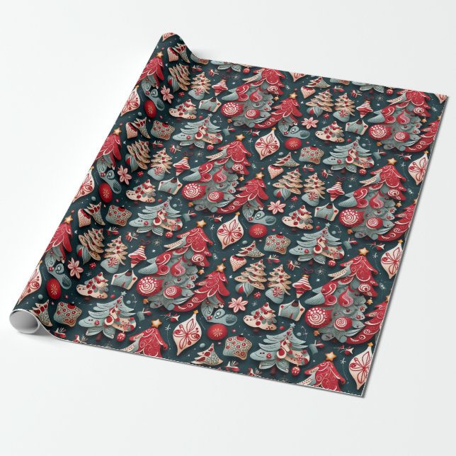 Ornamental Elegance: Christmas Matte Wrapping Paper (Unrolled)