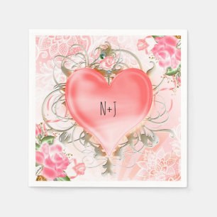 Ornamental Elegant Floral Heart Peach Party Napkin