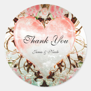 Ornamental Elegant Floral Vintage Heart Favour Classic Round Sticker