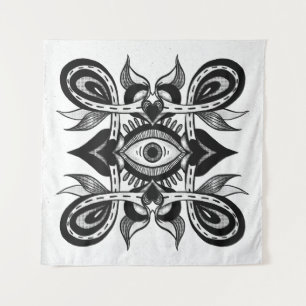 Ornamental Eye - Weirdcore Botanical Tattoo Style Tapestry