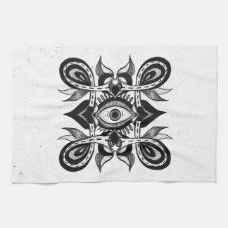 Ornamental Eye - Weirdcore Botanical Tattoo Style Tea Towel