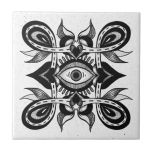Ornamental Eye - Weirdcore Botanical Tattoo Style Tile