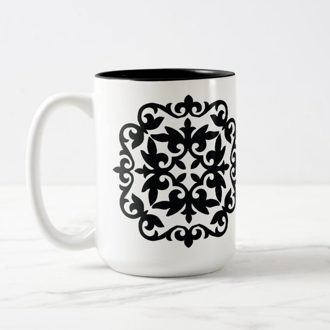 Ornamental Floral Design Two-Tone Coffee Mug (Left)