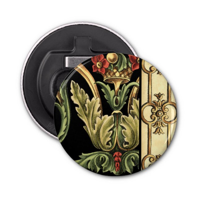 Ornamental Floral Design with Black Borders Bottle Opener (Front)