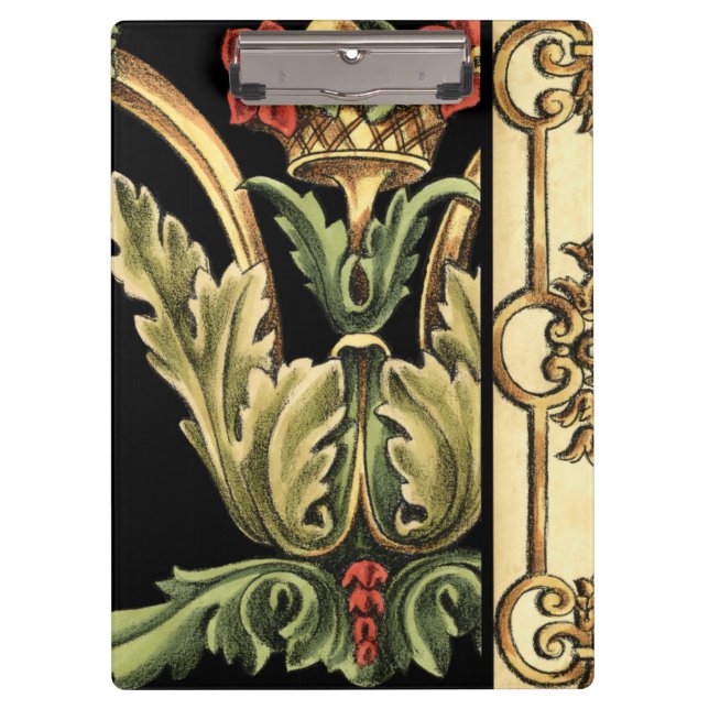 Ornamental Floral Design with Black Borders Clipboard (Front)