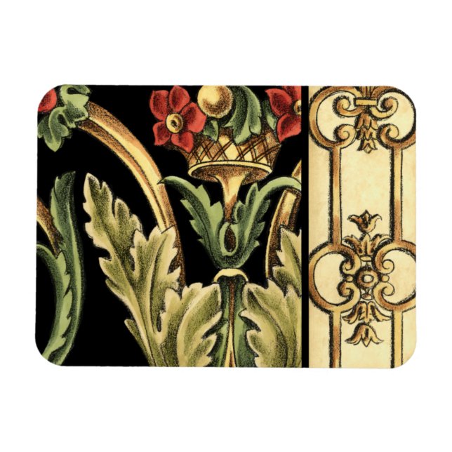 Ornamental Floral Design with Black Borders Magnet (Horizontal)