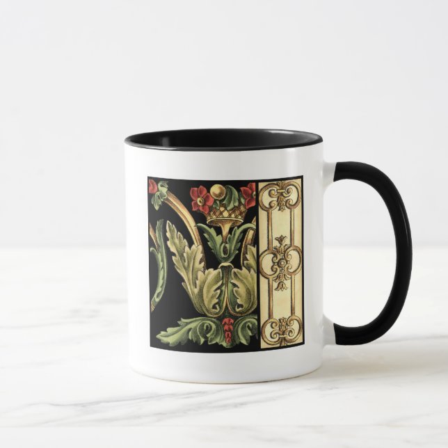 Ornamental Floral Design with Black Borders Mug (Right)
