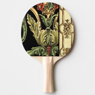 Ornamental Floral Design with Black Borders Ping Pong Paddle