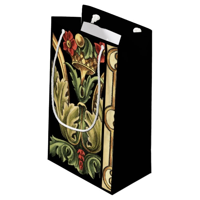 Ornamental Floral Design with Black Borders Small Gift Bag (Back Angled)