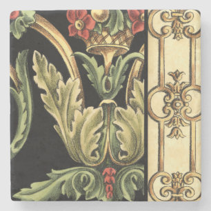 Ornamental Floral Design with Black Borders Stone Coaster