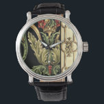 Ornamental Floral Design with Black Borders Watch<br><div class="desc">An ornamental painting with an attractive floral design enclosed by black borders. The green and red colours leap off the print thanks to the black background. How wonderful would this look on your wall? Purchase it and find out!</div>