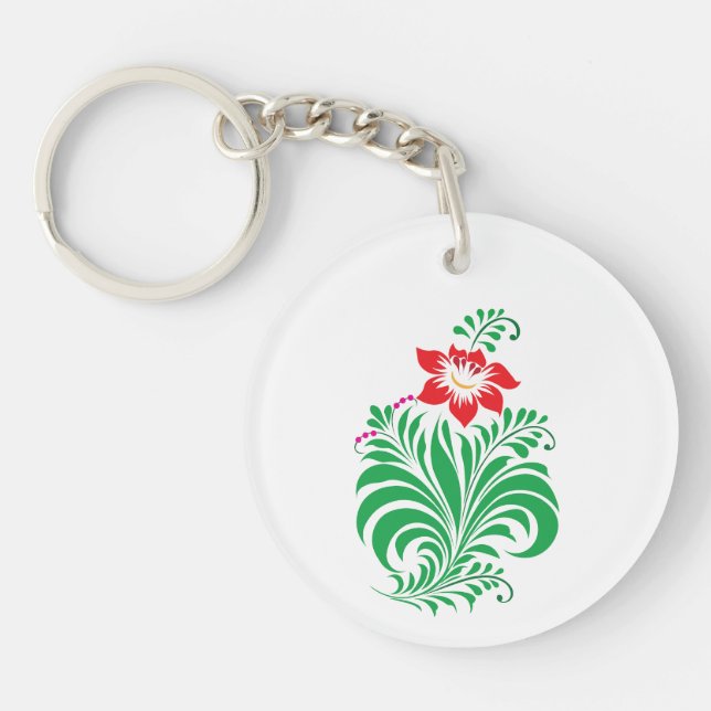 Ornamental Floral Flower Design – Elegant Key Ring (Front)
