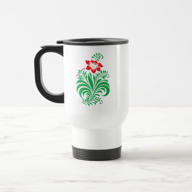 Ornamental Floral Flower Design – Elegant Travel Mug (Left)