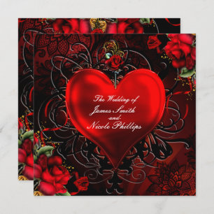 Ornamental Floral Heart Black & Red Gothic Romance Invitation