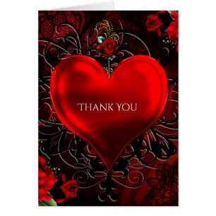 Ornamental Floral Heart Black & Red Thank You