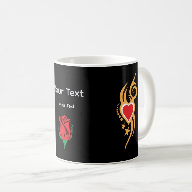 Ornamental Floral Heart Tattoo  Coffee Mug (Front Right)