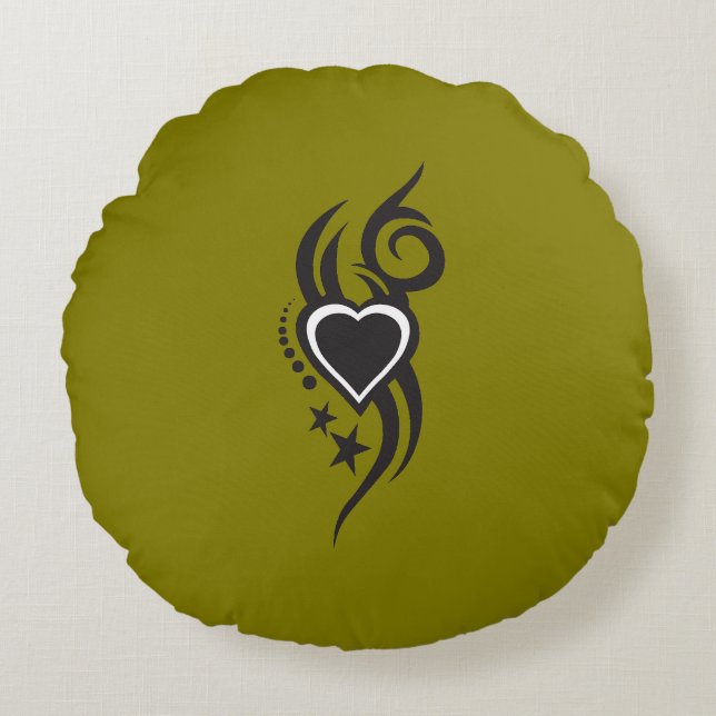 Ornamental Floral Heart Tattoo  Round Cushion (Front)