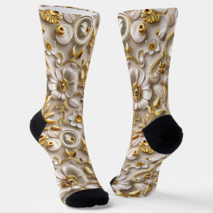 Ornamental Floral  with Gold Accent Socks
