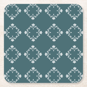 Ornamental Flourish Tile Teal Square Paper Coaster