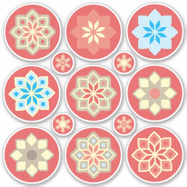 Ornamental flowers and snowflakes on red CC0245 (Front)