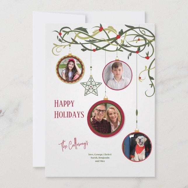 Ornamental Foursome Photo Holiday Greeting Card (Front)