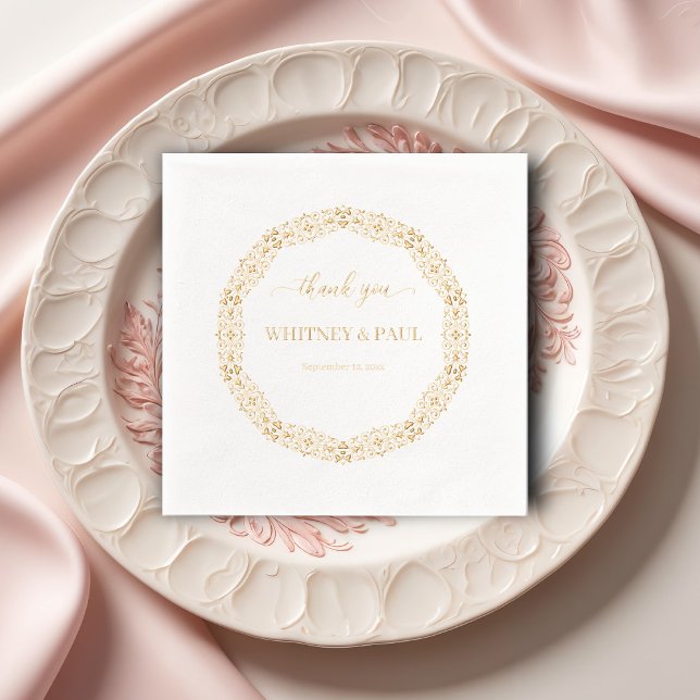 Ornamental Frame | Thank You , Names Foil Wedding Foil Napkins (Creator Uploaded)