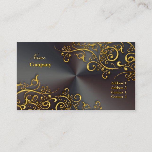 Ornamental/Gilded gold swirls/faux brushed steel Business Card (Front)