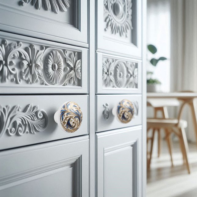 Ornamental Gold Blue White Filigree Swirl Orb Ceramic Knob (Creator Uploaded)