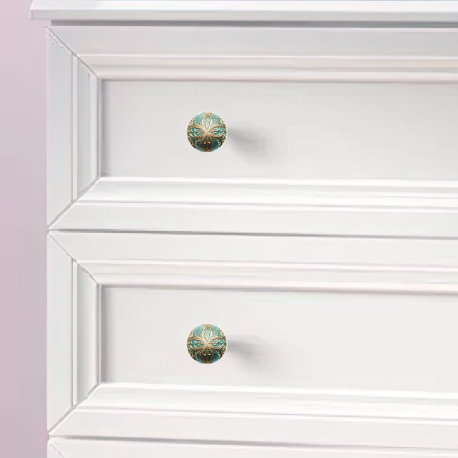 Ornamental Gold Filigree Teal Pearl Sheen Orb Ceramic Knob (Creator Uploaded)