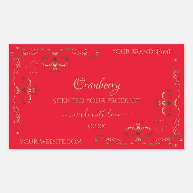 Ornamental Gold Ornate Corners Red Product Labels (Front)