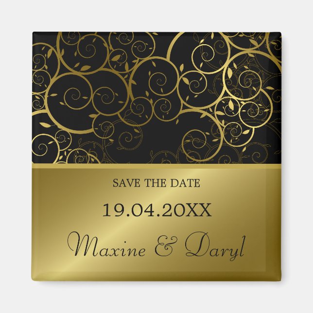 Ornamental Golden Spiral Vine Classy Save The Date Magnet (Front)