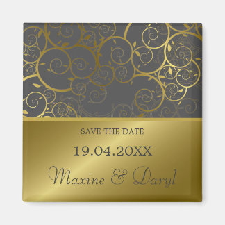Ornamental Golden Spiral Vine Save The Date Magnet