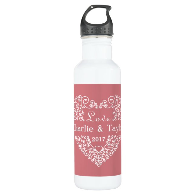 Ornamental Heart custom text water bottles (Front)
