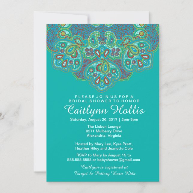 Ornamental Hindu Inspired Mandala Bridal Shower Invitation (Front)