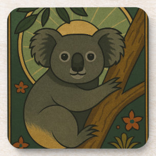 Ornamental Koala in Botanical Mandala Coaster