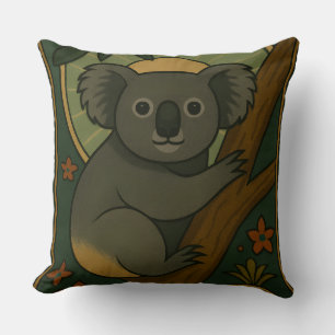 Ornamental Koala in Botanical Mandala Cushion