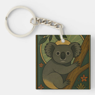 Ornamental Koala in Botanical Mandala Key Ring