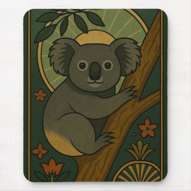 Ornamental Koala in Botanical Mandala Mouse Mat (Front)