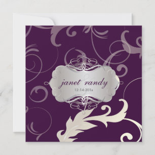 Ornamental Leaves+Plum Swirls, Wedding Invitations