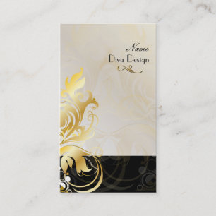 Ornamental leaves/swirls black/gold business card
