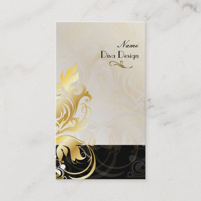 Ornamental leaves/swirls black/gold business card (Front)