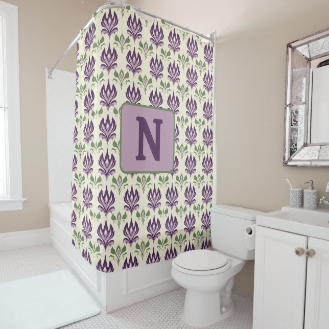 Ornamental Lily Motif Pattern Shower Curtain (In Situ)