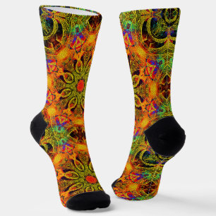 Ornamental Mandala in Orange and Green Socks