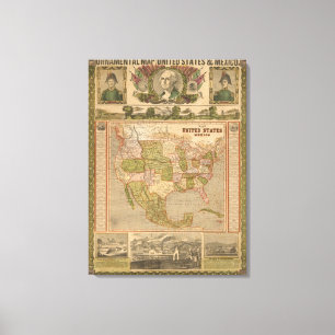 Ornamental Map of The United States and Mexico Canvas Print