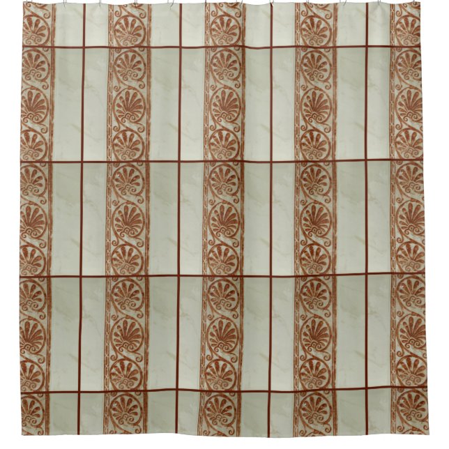 Ornamental Mediterranean Brown Border Shower Curtain (Front)