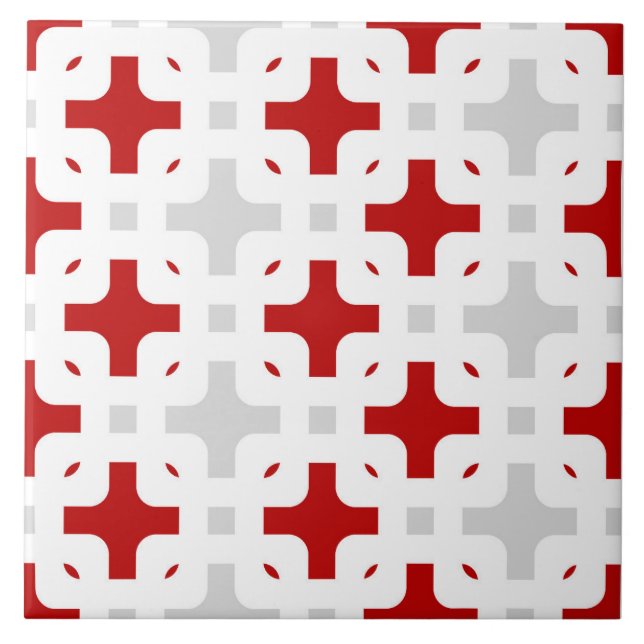 Ornamental, modern, burgundy, white, light grey tile (Front)