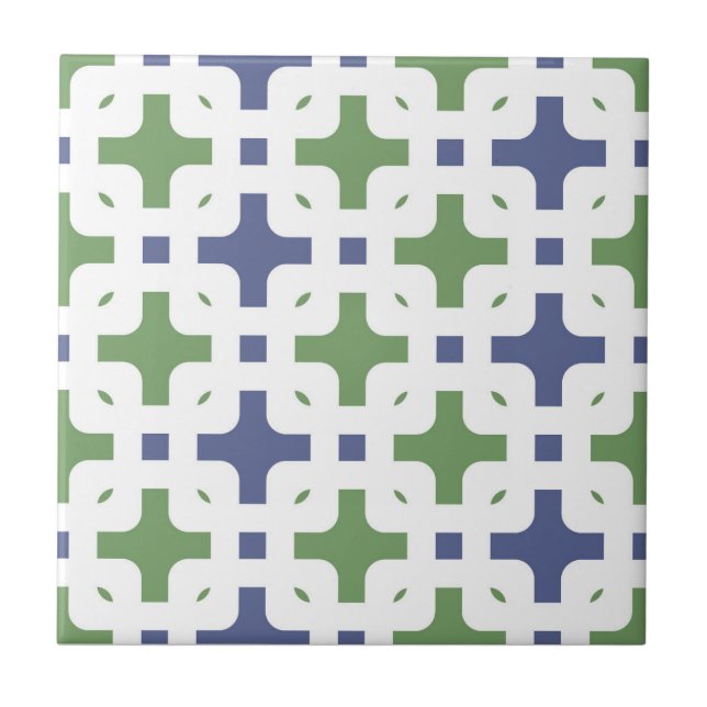 Ornamental, modern, white, olive green, navy blue tile (Front)