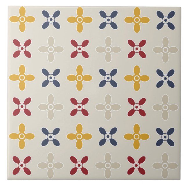 Ornamental pattern flowers, beige, navy blue tile (Front)
