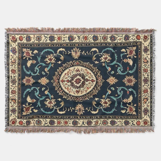 Ornamental Persian Vintage Throw Blanket (Front)