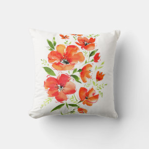 Ornamental Poppy Watercolor: Isolated Bouquet Cushion